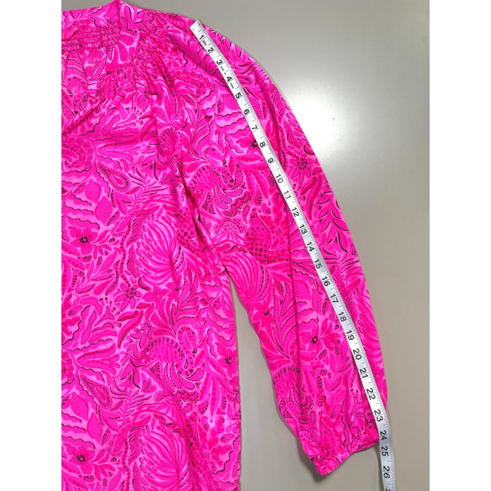Lilly Pulitzer Womans Top Pink Black Floral Silk Blouse XL Resort Summer - Picture 6 of 7